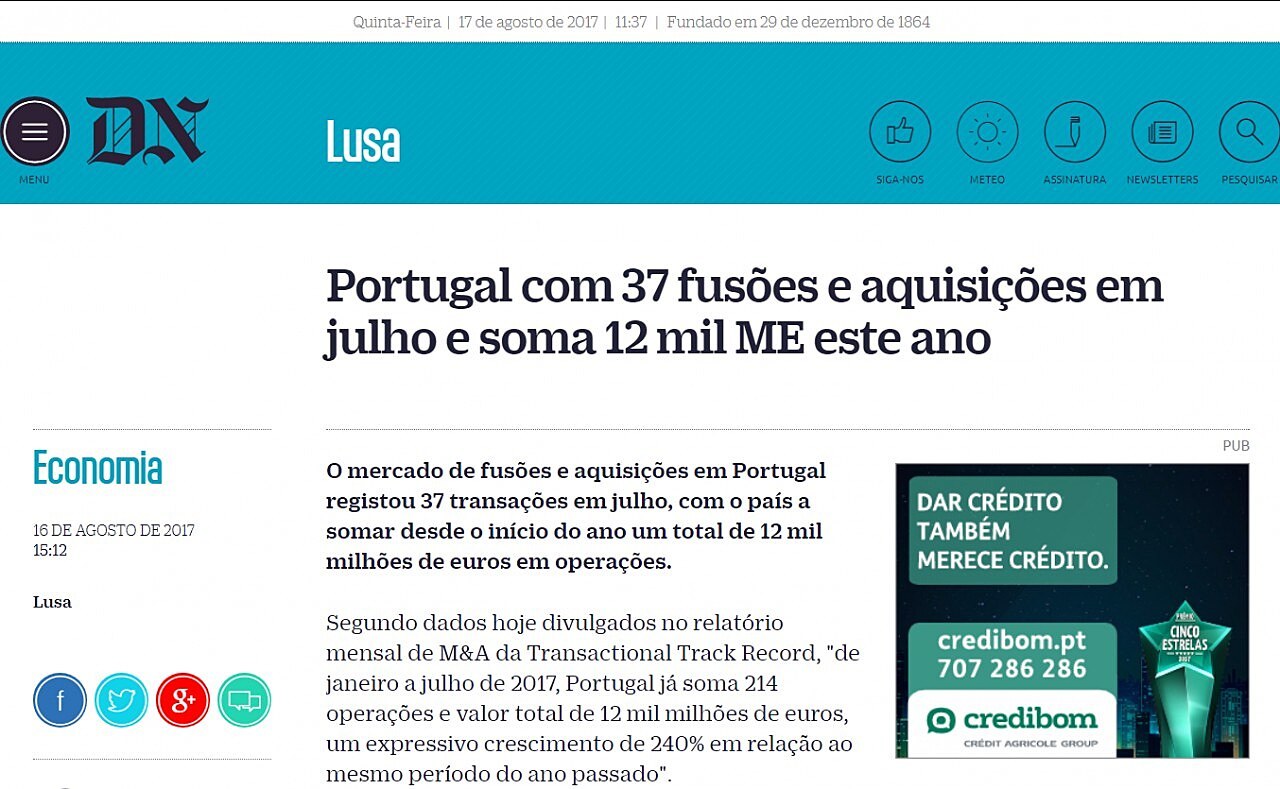 Portugal com 37 fuses e aquisies em julho e soma 12 mil ME este ano